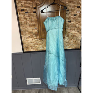 Y2K Morgan and Co Women's Strapless Teal Blue Sequins Dress with Corset Back 7/8